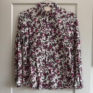 Sezane White Button-Up Shirt with Pink Floral Print